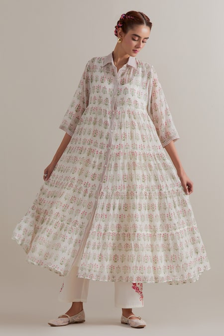 Upavita Printed Silk Chanderi Kurta Set 