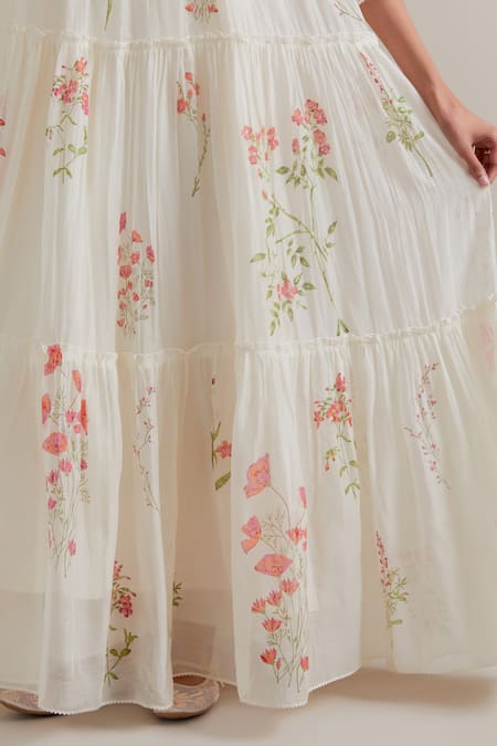 Buy_Upavita_Pink Silk, Chanderi, Cotton Beads, Tassels Round Neck Printed Kurta Set 