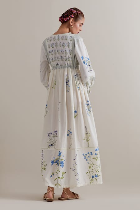 Upavita Hand Block Printed Silk Chanderi Maxi Dress & Slip Set 