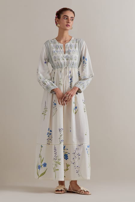 Upavita Hand Block Printed Silk Chanderi Maxi Dress & Slip Set 