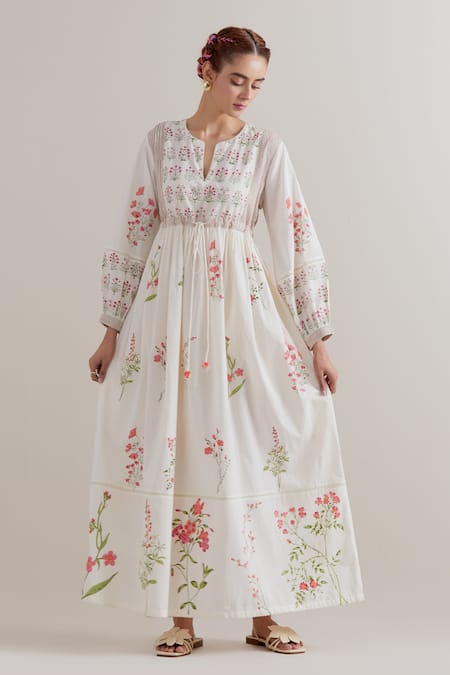 Upavita Floral Print Silk Chanderi Dress & Slip Set 