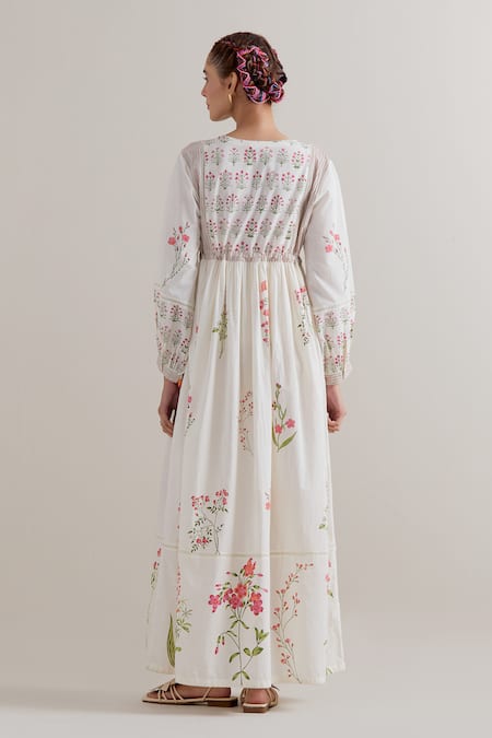 Upavita Floral Print Silk Chanderi Dress & Slip Set 