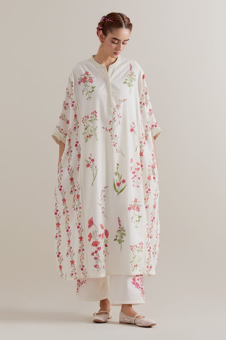 Upavita Floral Hand Block Print Cotton Kaftan & Pant Set 