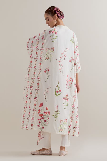 Upavita Floral Hand Block Print Cotton Kaftan & Pant Set 