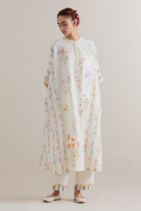 Upavita Hand Block Print Cotton Kaftan & Pant Set 