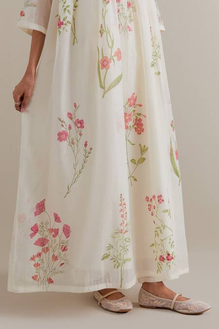 Shop_Upavita_Pink Cotton, Chanderi Beads, Tassels Round Neck, Yes Kurta Set _Online_at_Aza_Fashions