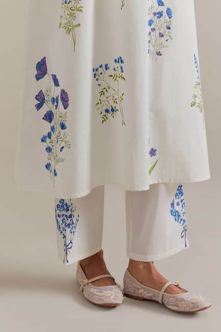 Buy_Upavita_Blue Cotton, Chanderi Tassels Round Neck Printed Kurta Set 