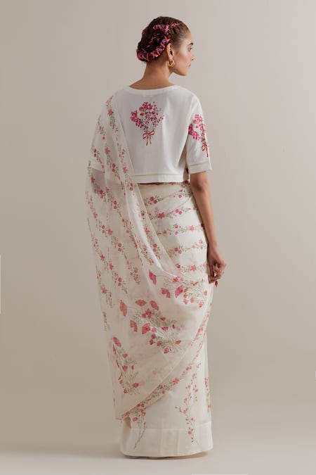 Upavita Floral Print Cotton Chanderi Saree & Blouse Set 
