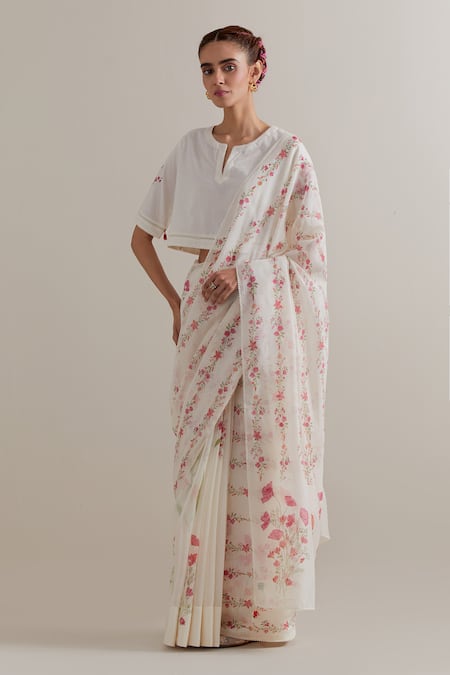 Upavita Floral Print Cotton Chanderi Saree & Blouse Set 