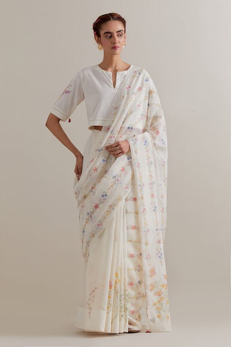 Upavita Printed Cotton Chanderi Saree & Blouse Set 