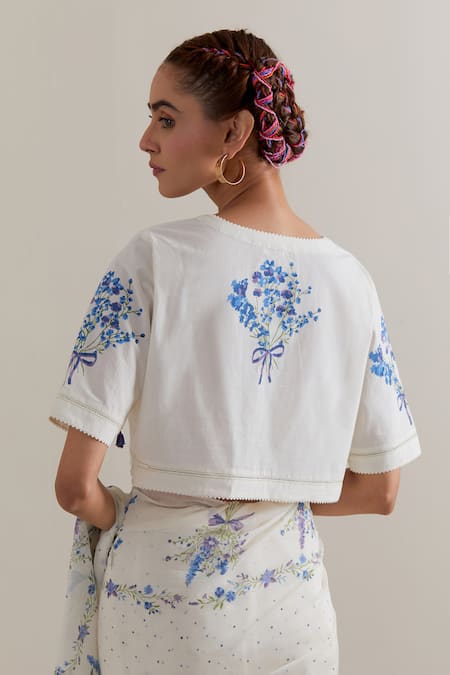 Upavita Floral Printed Chanderi Cotton Saree & Blouse Set 