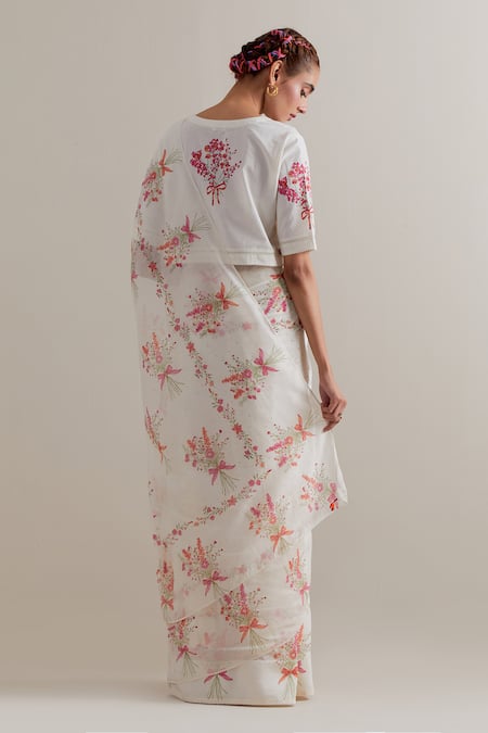 Upavita Floral Printed Chanderi Cotton Saree & Blouse Set 