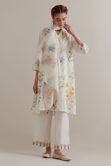 Upavita Hand Block Printe Cotton Chanderi Kurta Set 