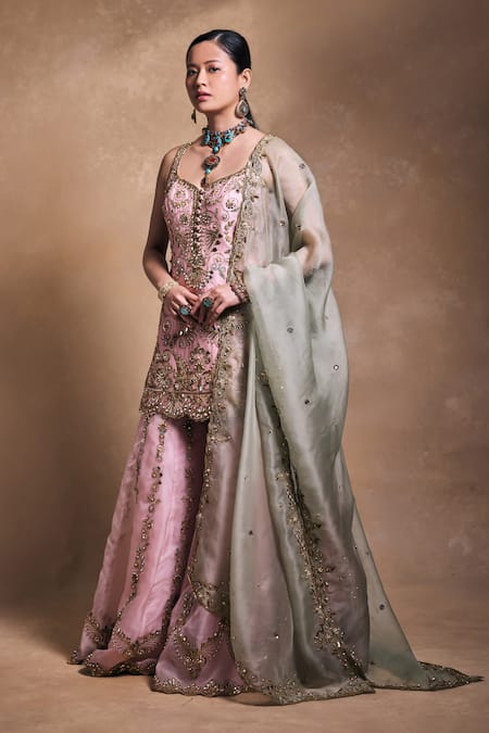 Tamanna Punjabi Kapoor Zari Embellished Raw Silk Kurta Sharara Set 