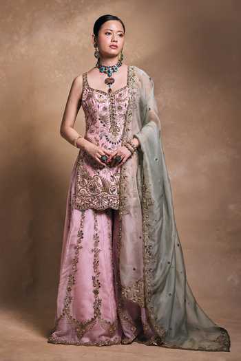 Tamanna Punjabi Kapoor Zari Embellished Raw Silk Kurta Sharara Set 