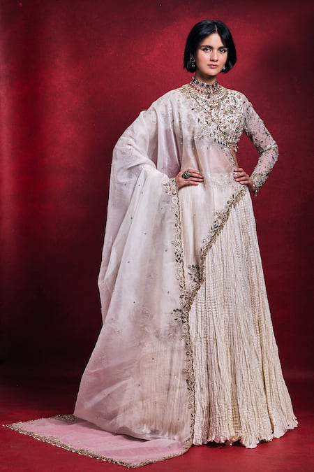 Tamanna Punjabi Kapoor Crushed Lehenga Embroidered Blouse Set 