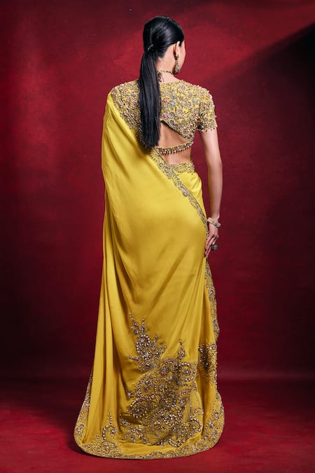 Tamanna Punjabi Kapoor Crepe Saree & Embroidered Blouse Set 