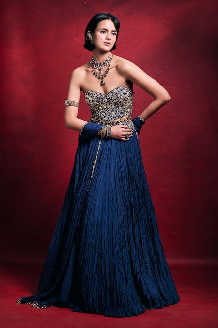 Tamanna Punjabi Kapoor Crushed Lehenga Embroidered Blouse Set 