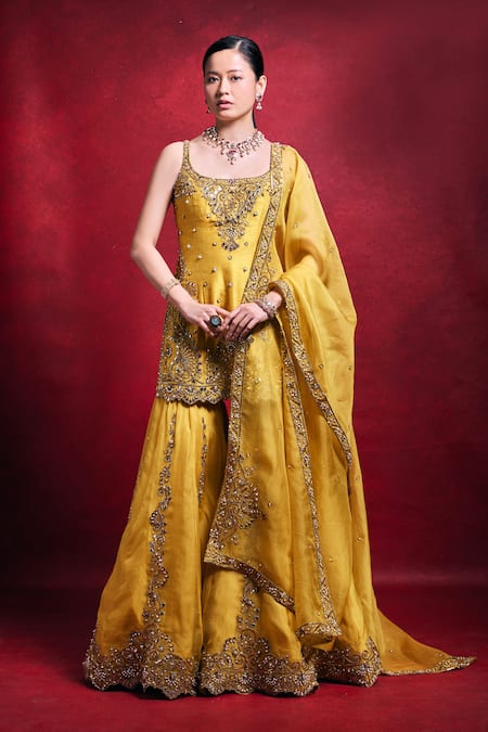 Tamanna Punjabi Kapoor Raw Silk Embroidered Kurta Gharara Set 