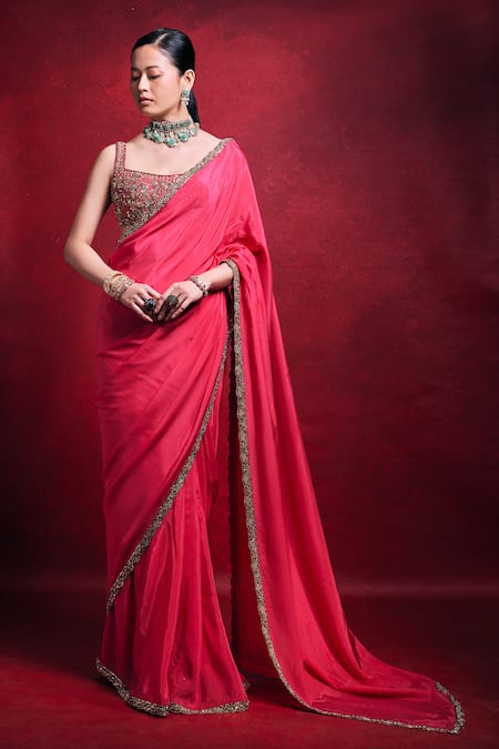 Tamanna Punjabi Kapoor Embroidered Habutai Silk Saree Set 