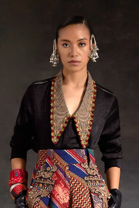 Aseem Kapoor Atri Embroidered Collar Crushed Silk Shirt 