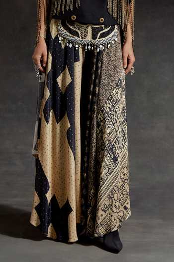 Buy_Aseem Kapoor_Black Crepe, Velvet Tassels, Fringe, Chains Zoa Detailed Cropped Trench Jacket _Online_at_Aza_Fashions