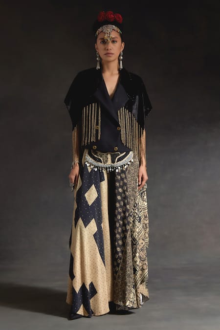 Aseem Kapoor Zoa Taselled Cropped Trench Jacket & Skirt Set 