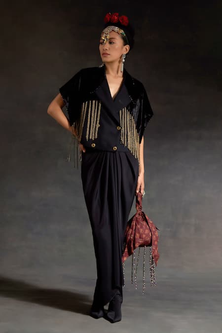 Aseem Kapoor Zoa Cropped Trench Jacket & Draped Skirt Set 