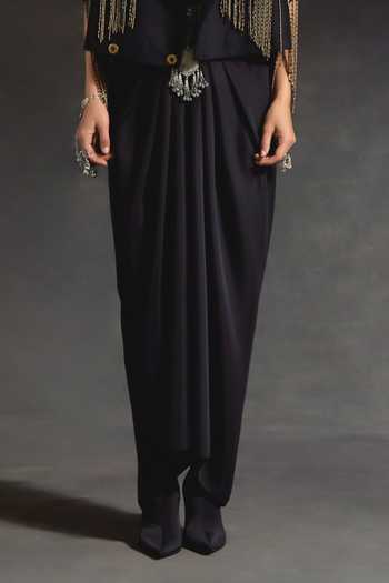 Buy Aseem Kapoor Black Crepe, Velvet Beads, Zoa Taselled Cropped Trench And Draped Skirt Set Online at Aza Fashions Buy_Aseem Kapoor_Black Crepe, Velvet Beads, Zoa Taselled Cropped Trench And Draped Skirt Set _Online_at_Aza_Fashions