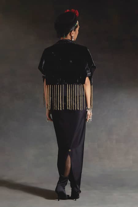 Aseem Kapoor Zoa Taselled Cropped Trench & Draped Skirt Set 