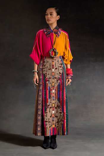 Aseem Kapoor Mandala Color Block Shirt & Printed Skirt Set 