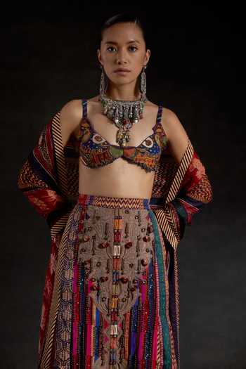 Aseem Kapoor_Multi Color Crepe, Twill, Silk Beads, Zari, Najka Embroidered Blouse Skirt Set _Online_at_Aza_Fashions