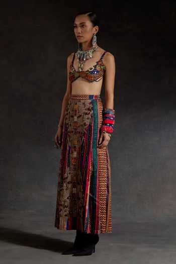 Buy_Aseem Kapoor_Multi Color Crepe, Twill, Silk Beads, Zari, Najka Embroidered Blouse Skirt Set _Online_at_Aza_Fashions