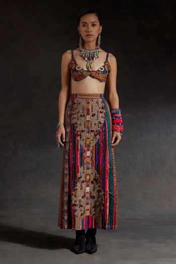 Shop_Aseem Kapoor_Multi Color Crepe, Twill, Silk Beads, Zari, Najka Embroidered Blouse Skirt Set _Online_at_Aza_Fashions