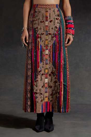 Aseem Kapoor_Multi Color Crepe, Twill, Silk Beads, Zari, Najka Embroidered Blouse Skirt Set _at_Aza_Fashions