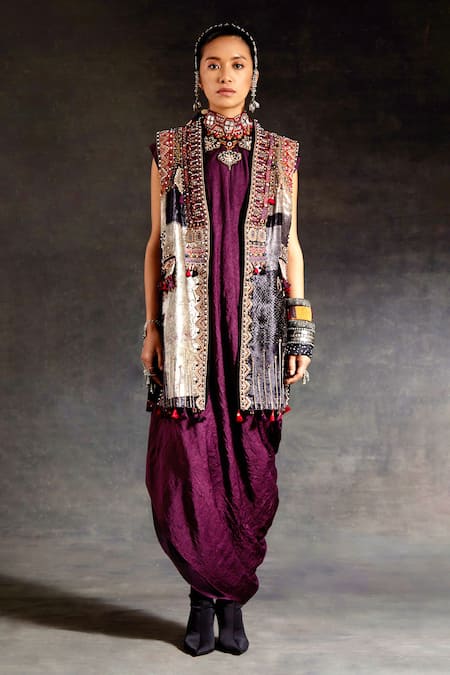 Aseem Kapoor Ruhi Embroidered Jacket & Draped Dress Set 
