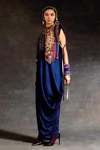 Buy_Aseem Kapoor_Multi Color Silk, Cotton, Twill Zuri Tribal Embroidered Gilet And Dress Set _Online_at_Aza_Fashions