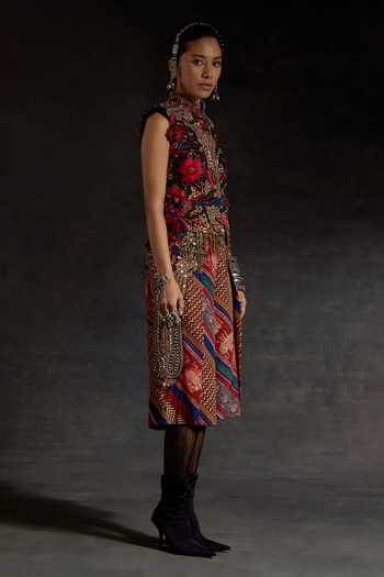 Aseem Kapoor_Blue Net, Twill Applique, Inaq Embroidered Floral Top And Culotte Shorts Set _Online_at_Aza_Fashions