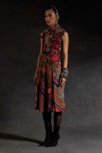 Buy_Aseem Kapoor_Blue Net, Twill Applique, Inaq Embroidered Floral Top And Culotte Shorts Set _Online_at_Aza_Fashions