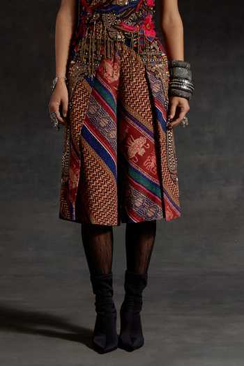 Aseem Kapoor_Blue Net, Twill Applique, Inaq Embroidered Floral Top And Culotte Shorts Set _at_Aza_Fashions