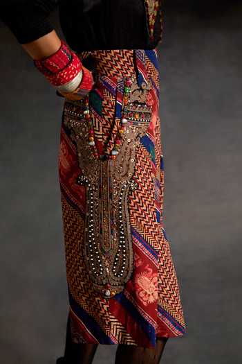 Shop_Aseem Kapoor_Black Silk, Twill Beads, Atri Embroidered Collar Shirt And Culotte Shorts Set 