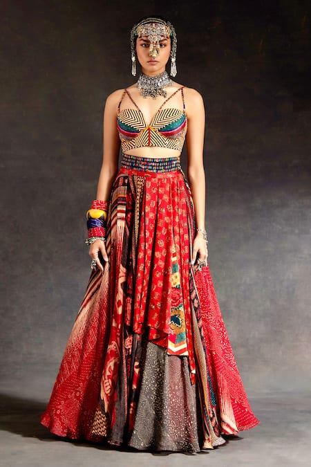 Aseem Kapoor Kama Printed Blouse & Layered Skirt Set 