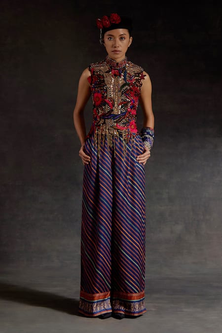 Aseem Kapoor Inaq Embroidered Top & Printed Trouser Set 