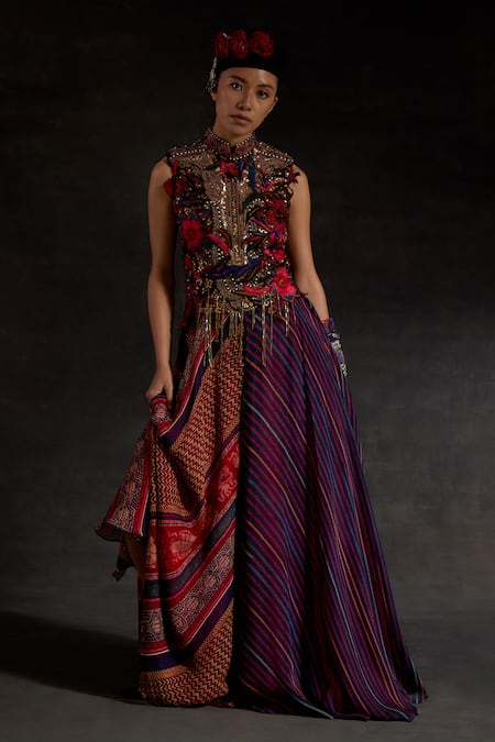 Aseem Kapoor Inaq Embroidered Top & Printed Skirt Set 