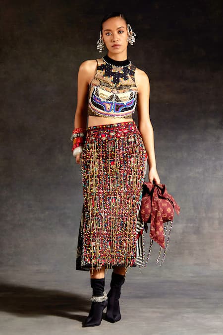 Aseem Kapoor Alya Embroidered Halter Neck Blouse & Skirt Set 