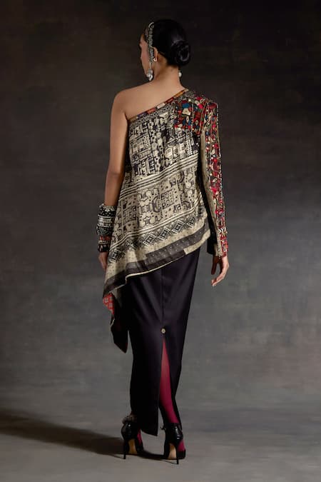 Aseem Kapoor Rasa One Shoulder Printed Long Top & Skirt Set 