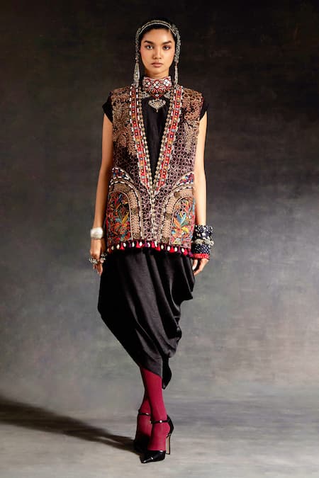 Aseem Kapoor Ruhi Embroidered Jacket & Draped Dress Set 