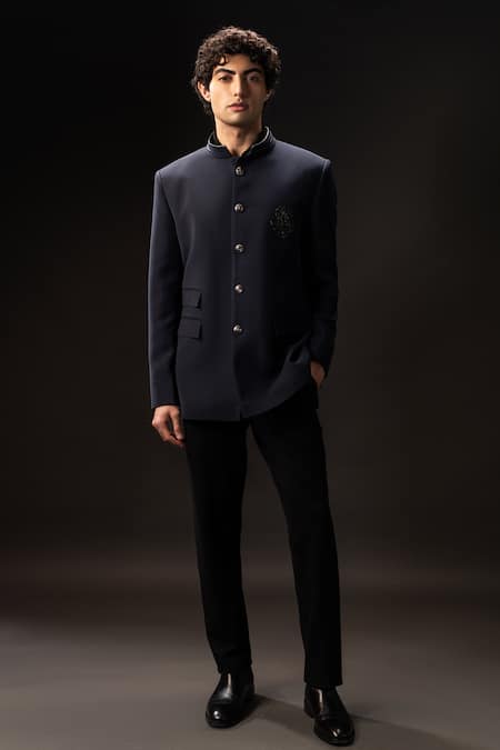 payal and rishab Midnight Heirloom Bandhgala Set 