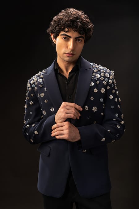 payal and rishab Metal Bloom Embroidered Tuxedo Set 