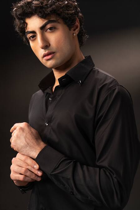 payal and rishab_Black Cotton Stones Phantom Fade Shirt _Online_at_Aza_Fashions